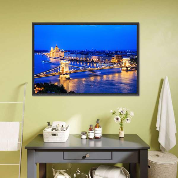 Chain Bridge &amp; Parliament Panoramic Canvas Wall Art-1 Piece-36" x 12"-Tiaracle