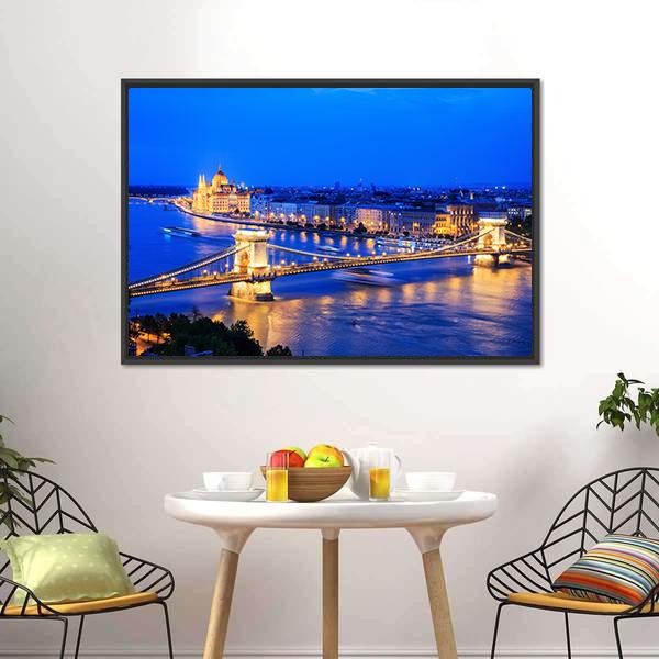 Chain Bridge &amp; Parliament Panoramic Canvas Wall Art-1 Piece-36" x 12"-Tiaracle