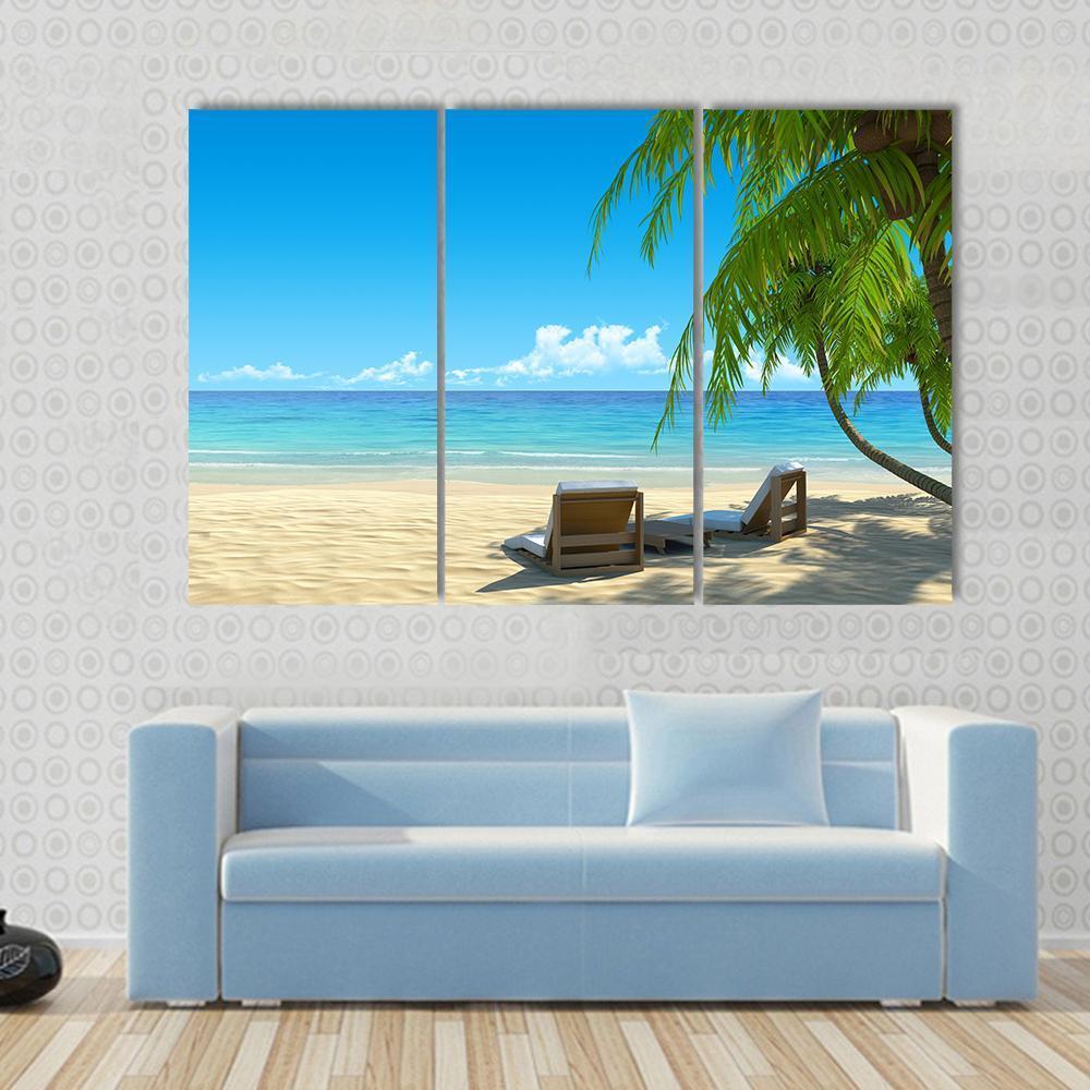 Chairs On Tropical Beach Canvas Wall Art-3 Horizontal-Gallery Wrap-37" x 24"-Tiaracle