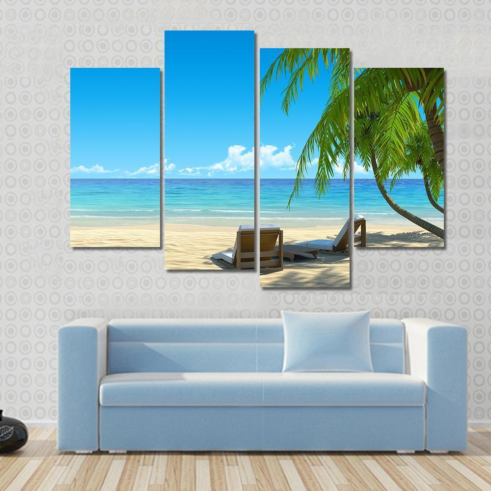 Chairs On Tropical Beach Canvas Wall Art-4 Pop-Gallery Wrap-50&quot; x 32&quot;-Tiaracle