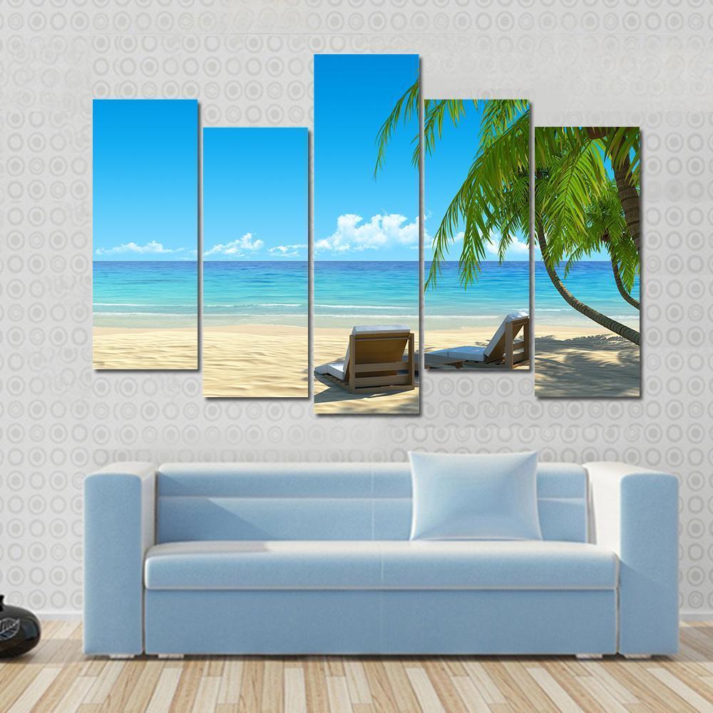 Chairs On Tropical Beach Canvas Wall Art-5 Pop-Gallery Wrap-47&quot; x 32&quot;-Tiaracle