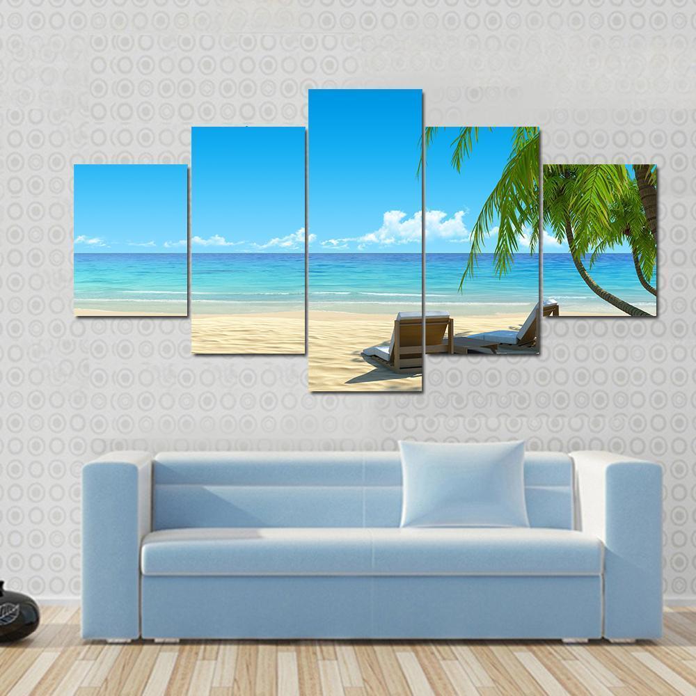 Chairs On Tropical Beach Canvas Wall Art-5 Star-Gallery Wrap-62&quot; x 32&quot;-Tiaracle