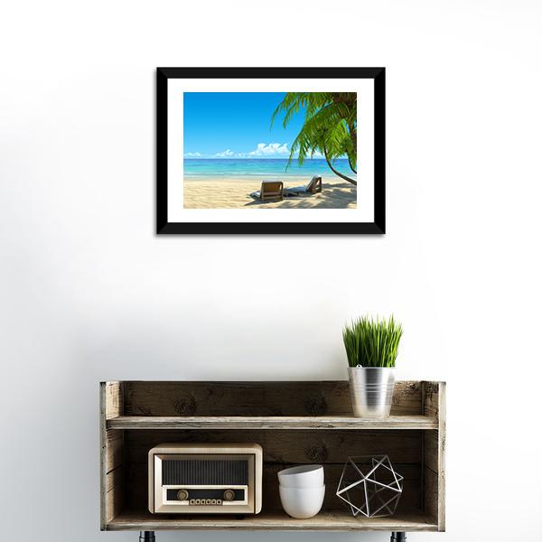 Chairs On Tropical Beach Canvas Wall Art-1 Piece-Framed Print-20" x 16"-Tiaracle
