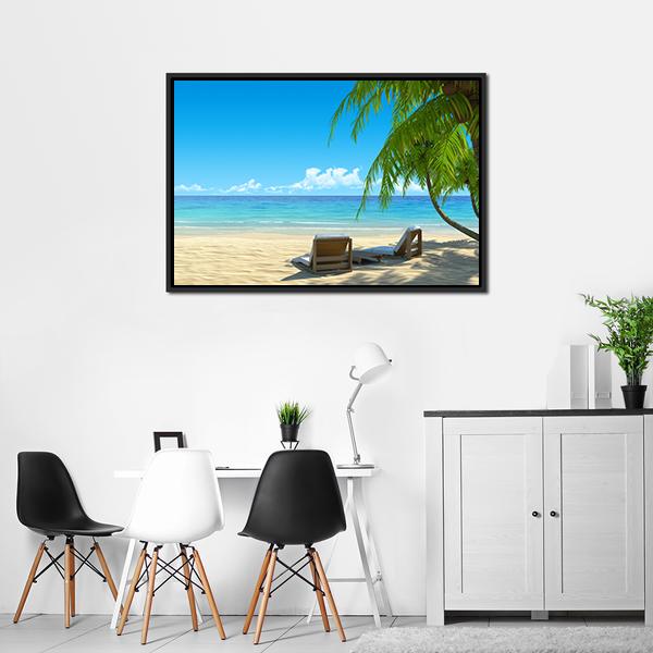 Chairs On Tropical Beach Canvas Wall Art-3 Horizontal-Gallery Wrap-25&quot; x 16&quot;-Tiaracle