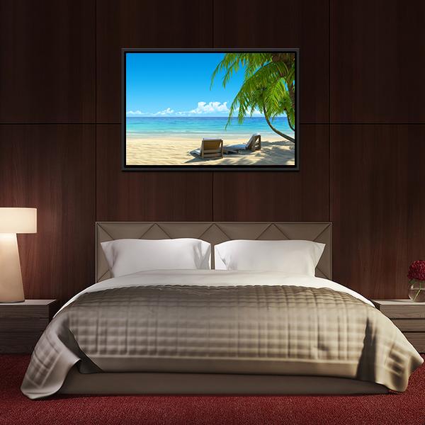 Chairs On Tropical Beach Canvas Wall Art-3 Horizontal-Gallery Wrap-25" x 16"-Tiaracle