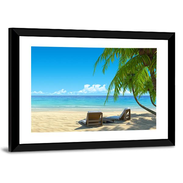 Chairs On Tropical Beach Canvas Wall Art-3 Horizontal-Gallery Wrap-25&quot; x 16&quot;-Tiaracle
