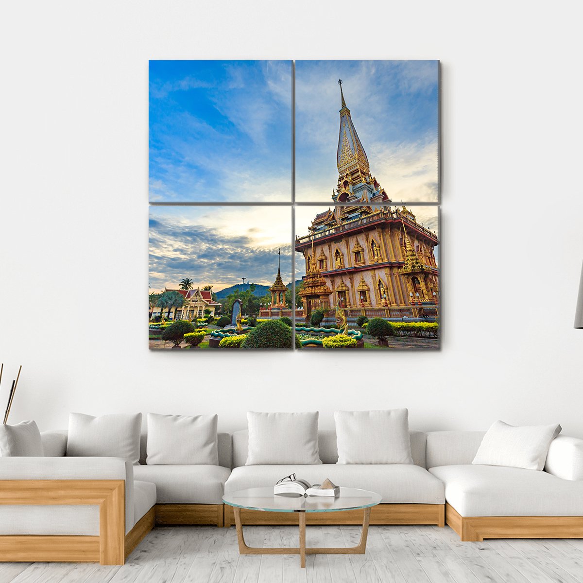 Chalong Temple Canvas Wall Art-4 Square-Gallery Wrap-17" x 17"-Tiaracle