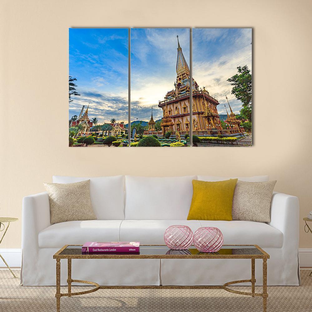 Chalong Temple Canvas Wall Art-3 Horizontal-Gallery Wrap-37" x 24"-Tiaracle
