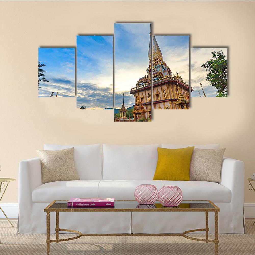 Chalong Temple Canvas Wall Art-5 Star-Gallery Wrap-62" x 32"-Tiaracle