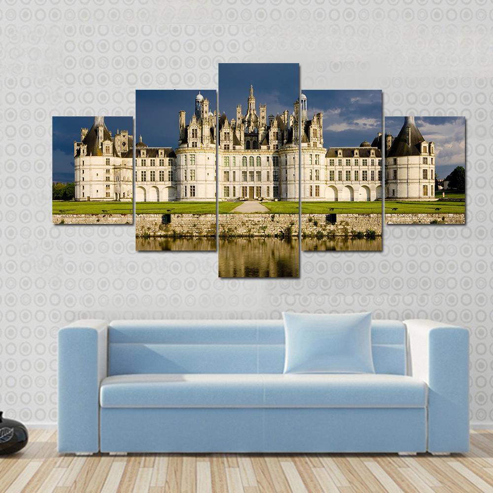 Chambord Castle Canvas Wall Art-5 Star-Gallery Wrap-62" x 32"-Tiaracle