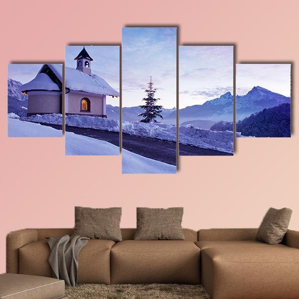 Chapel At Lockstein Berchtesgaden Canvas Wall Art-5 Star-Gallery Wrap-62" x 32"-Tiaracle
