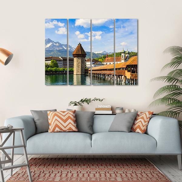 Chapel Bridge &amp; Reuss River Canvas Wall Art-4 Horizontal-Gallery Wrap-34" x 24"-Tiaracle
