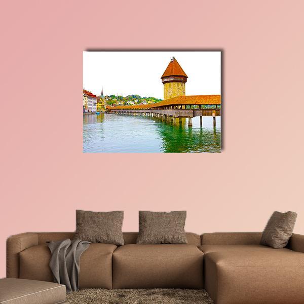 Chapel Bridge And Water Tower In Luzern Canvas Wall Art-1 Piece-Gallery Wrap-36" x 24"-Tiaracle