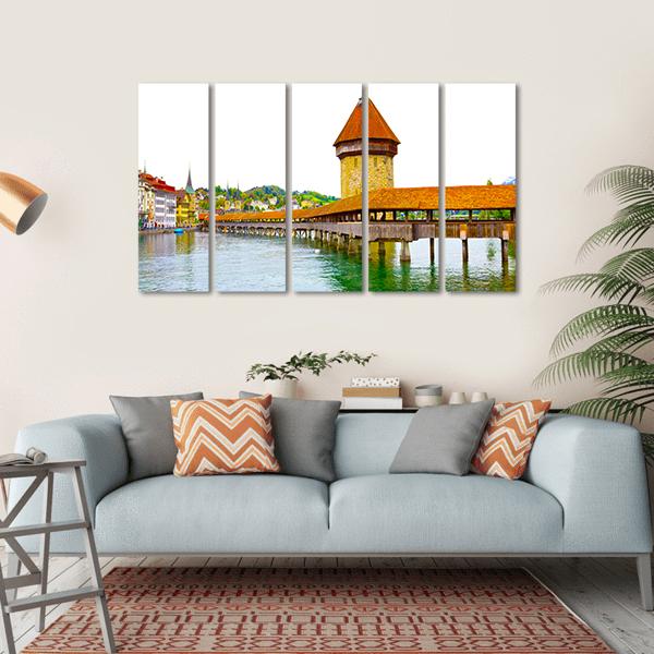 Chapel Bridge And Water Tower In Luzern Canvas Wall Art-5 Horizontal-Gallery Wrap-22" x 12"-Tiaracle