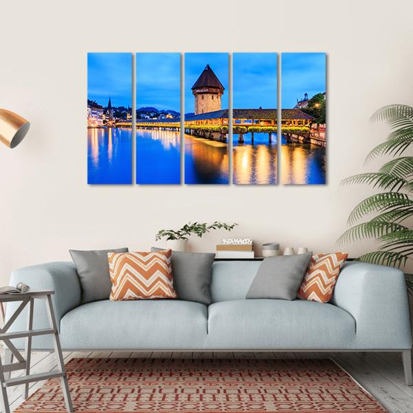Chapel Bridge In Evening Canvas Wall Art-5 Horizontal-Gallery Wrap-22" x 12"-Tiaracle