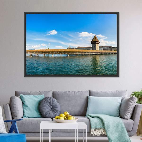 Chapel Bridge In Lucerne Panoramic Canvas Wall Art-1 Piece-36" x 12"-Tiaracle