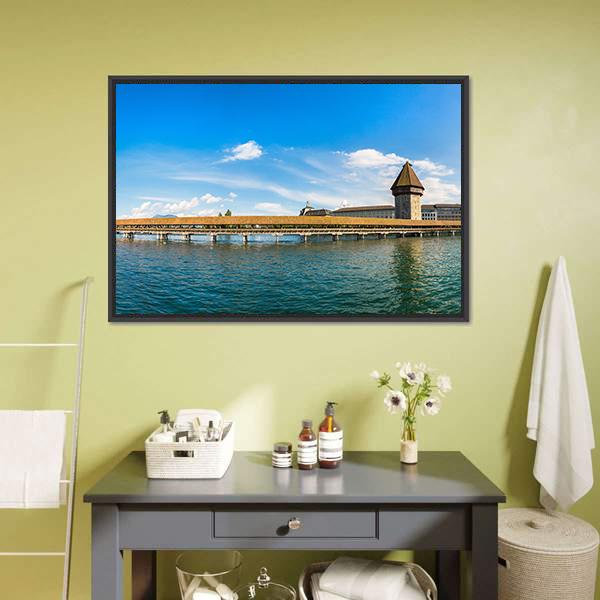 Chapel Bridge In Lucerne Panoramic Canvas Wall Art-1 Piece-36" x 12"-Tiaracle