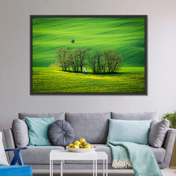 Chapel Of St Barbara At Spring Canvas Wall Art-1 Piece-Floating Frame-24" x 16"-Tiaracle