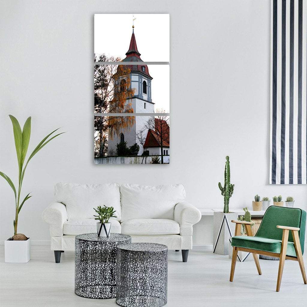 Chapel Steeple Switzerland Vertical Canvas Wall Art-3 Vertical-Gallery Wrap-12" x 25"-Tiaracle