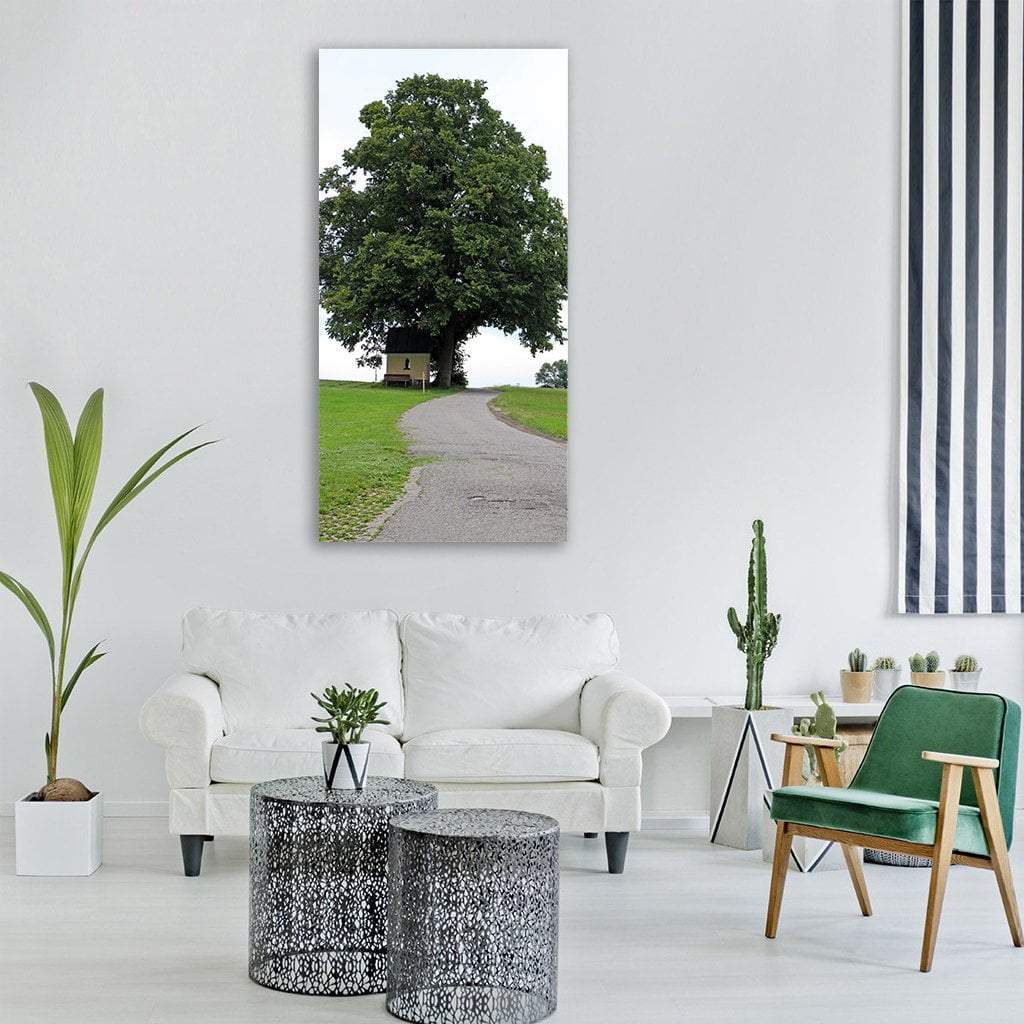 Chapel Under Tree Vertical Canvas Wall Art-1 Vertical-Gallery Wrap-12" x 24"-Tiaracle