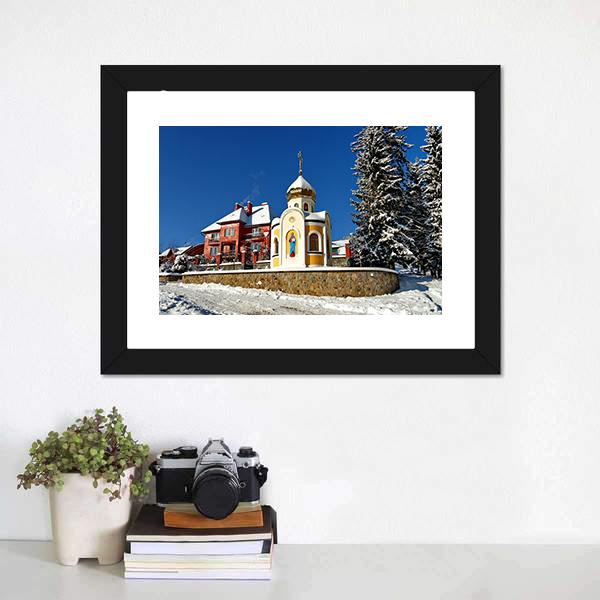 Chapel With The Face Of Saint On Wall And Dome Canvas Wall Art-1 Piece-Framed Print-20" x 16"-Tiaracle