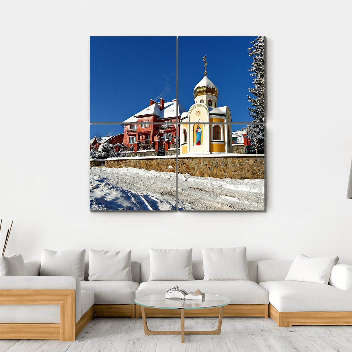 Chapel With The Face Of Saint On Wall And Dome Canvas Wall Art-4 Square-Gallery Wrap-17" x 17"-Tiaracle