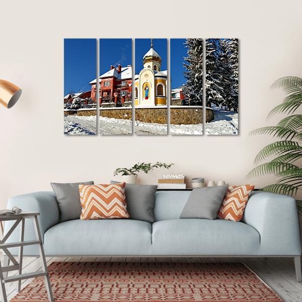 Chapel With The Face Of Saint On Wall And Dome Canvas Wall Art-5 Horizontal-Gallery Wrap-22" x 12"-Tiaracle