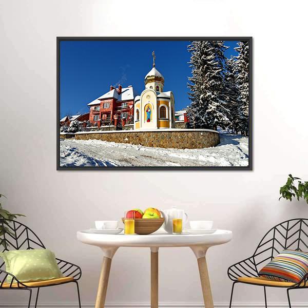 Chapel With The Face Of Saint On Wall And Dome Canvas Wall Art-5 Horizontal-Gallery Wrap-22" x 12"-Tiaracle