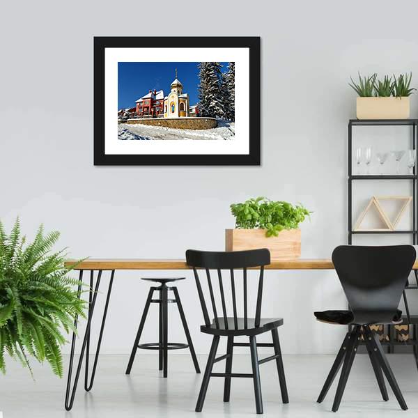 Chapel With The Face Of Saint On Wall And Dome Canvas Wall Art-5 Horizontal-Gallery Wrap-22" x 12"-Tiaracle