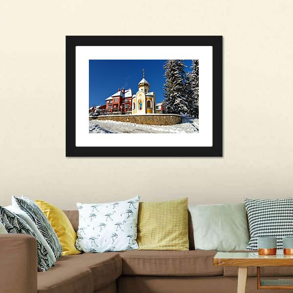 Chapel With The Face Of Saint On Wall And Dome Canvas Wall Art-5 Horizontal-Gallery Wrap-22" x 12"-Tiaracle