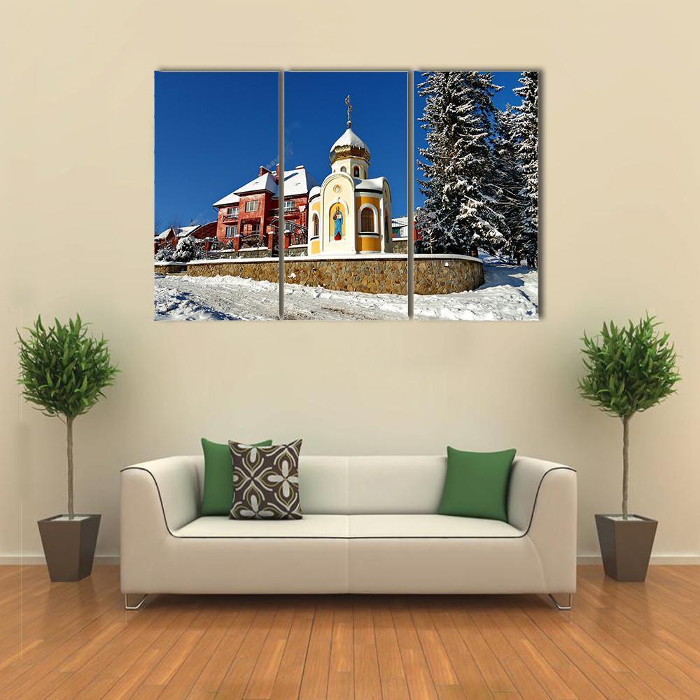Chapel With The Face Of Saint On Wall And Dome Canvas Wall Art-3 Horizontal-Gallery Wrap-37" x 24"-Tiaracle