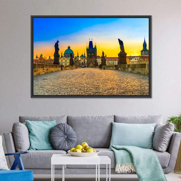 Charles Bridge And Old Town Canvas Wall Art-1 Piece-Floating Frame-24" x 16"-Tiaracle