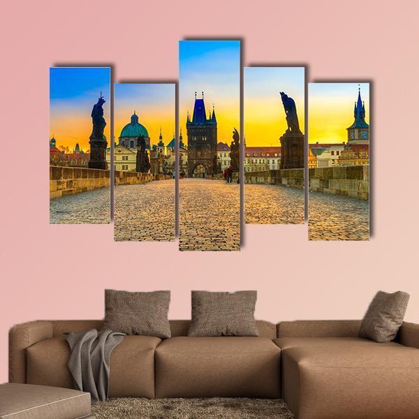 Charles Bridge And Old Town Canvas Wall Art-5 Pop-Gallery Wrap-47" x 32"-Tiaracle