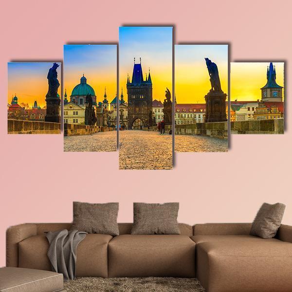 Charles Bridge And Old Town Canvas Wall Art-5 Star-Gallery Wrap-62" x 32"-Tiaracle