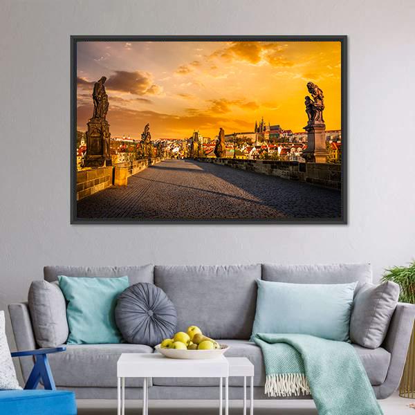 Charles Bridge &amp; Prague Castle Canvas Wall Art-1 Piece-Floating Frame-24" x 16"-Tiaracle