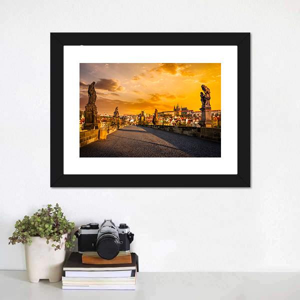 Charles Bridge &amp; Prague Castle Canvas Wall Art-1 Piece-Framed Print-20" x 16"-Tiaracle
