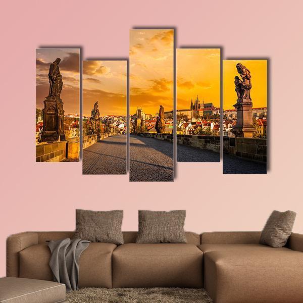 Charles Bridge & Prague Castle Canvas Wall Art-5 Pop-Gallery Wrap-47" x 32"-Tiaracle