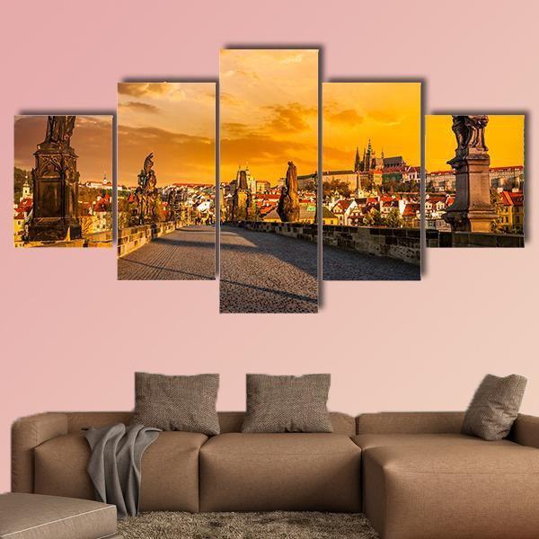Charles Bridge &amp; Prague Castle Canvas Wall Art-5 Star-Gallery Wrap-62" x 32"-Tiaracle