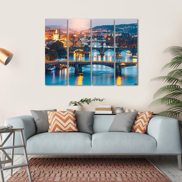 Charles Bridge &amp; Vltava River Canvas Wall Art-4 Horizontal-Gallery Wrap-34" x 24"-Tiaracle