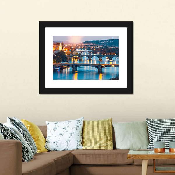 Charles Bridge &amp; Vltava River Canvas Wall Art-3 Horizontal-Gallery Wrap-25" x 16"-Tiaracle