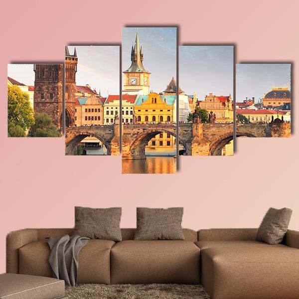 Charles Bridge Prague Canvas Wall Art-5 Star-Gallery Wrap-62" x 32"-Tiaracle