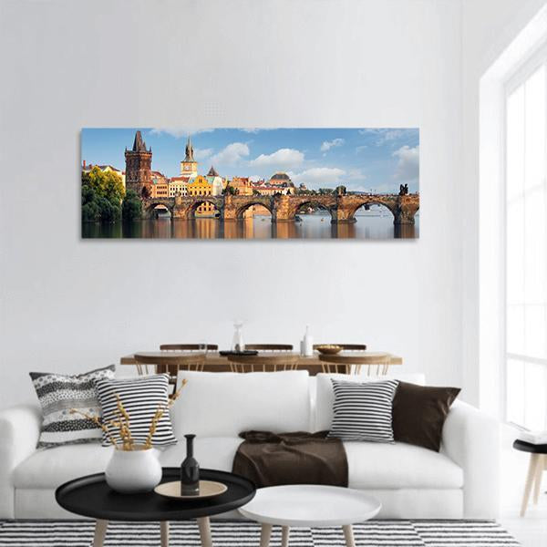 Charles Bridge In Prague Panoramic Canvas Wall Art-1 Piece-36" x 12"-Tiaracle