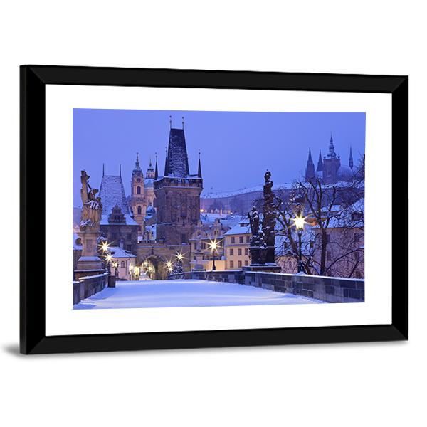 Charles Bridge In Winter Canvas Wall Art-5 Horizontal-Gallery Wrap-22" x 12"-Tiaracle