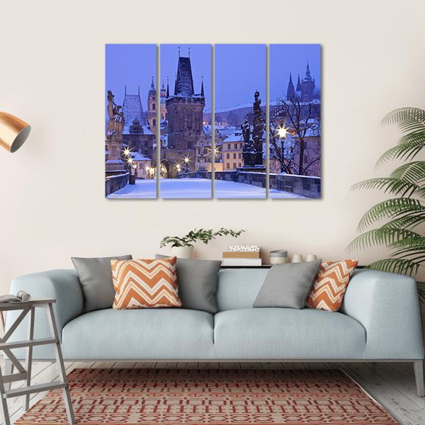 Charles Bridge In Winter Canvas Wall Art-4 Horizontal-Gallery Wrap-34" x 24"-Tiaracle