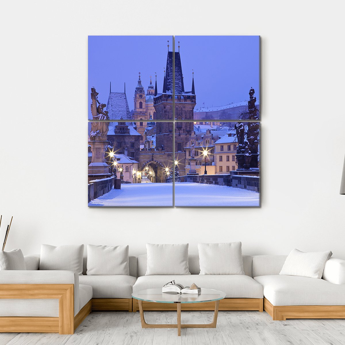 Charles Bridge In Winter Canvas Wall Art-4 Square-Gallery Wrap-17" x 17"-Tiaracle