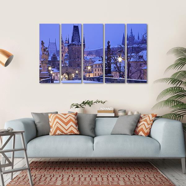 Charles Bridge In Winter Canvas Wall Art-5 Horizontal-Gallery Wrap-22" x 12"-Tiaracle