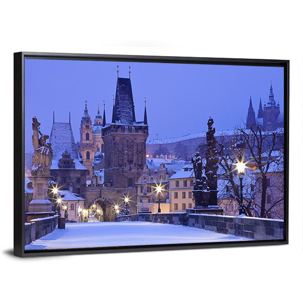 Charles Bridge In Winter Canvas Wall Art-3 Horizontal-Gallery Wrap-25" x 16"-Tiaracle