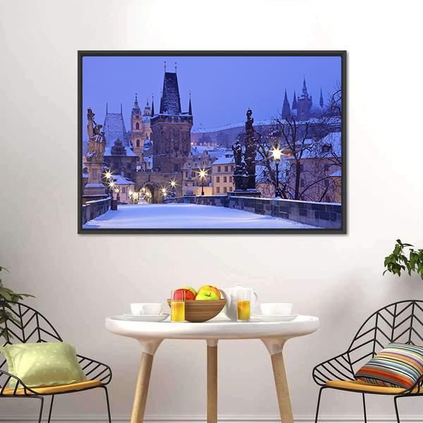 Charles Bridge In Winter Canvas Wall Art-3 Horizontal-Gallery Wrap-25" x 16"-Tiaracle