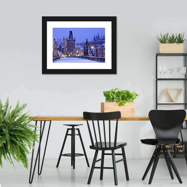 Charles Bridge In Winter Canvas Wall Art-3 Horizontal-Gallery Wrap-25" x 16"-Tiaracle