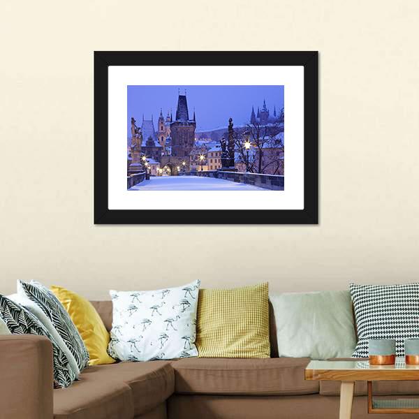 Charles Bridge In Winter Canvas Wall Art-3 Horizontal-Gallery Wrap-25" x 16"-Tiaracle